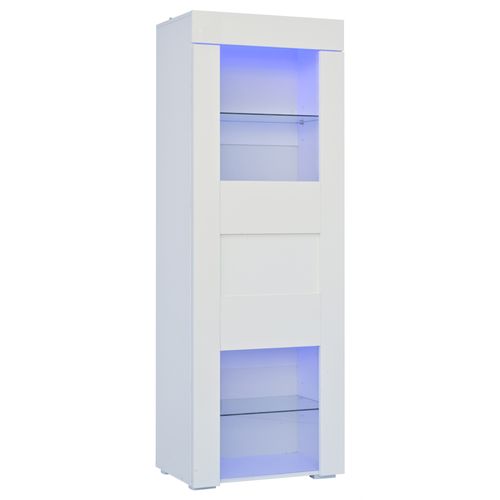 Vitrine Blanche Brillante Avec Éclairage LED, 2 Étagères En Verre, Armoire Haute, 60X40X170Cm
