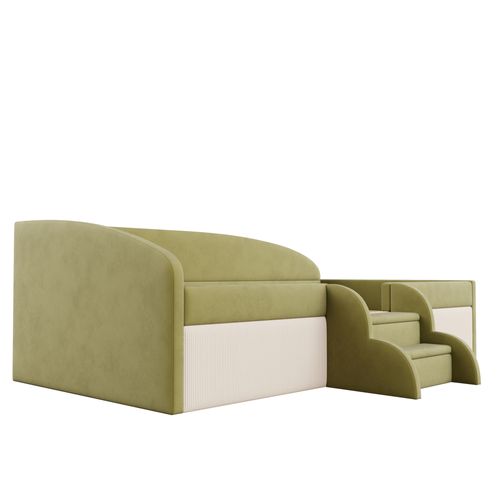 Lit Simple Enfant 90x190 Cm, Avec Marches Et Barrières, Tissu Velours Doux Pour La Peau-vert