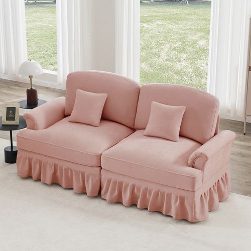 Canapé 2 Places Élégant En Tissu Chenille, Jupe Amovible – Style Classique et Moderne – Rose