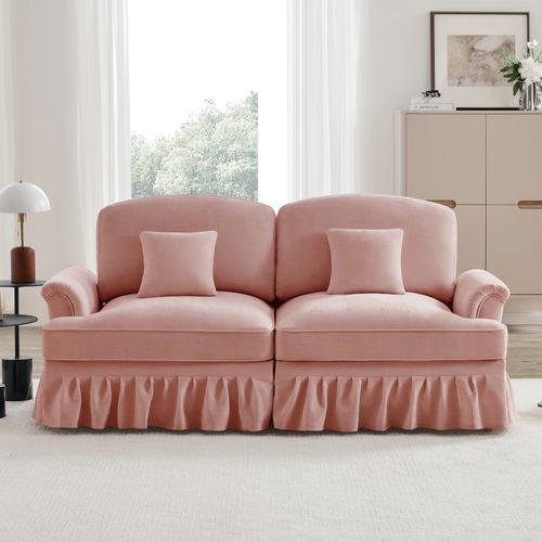 Canapé 2 Places Élégant En Tissu Chenille, Jupe Amovible – Style Classique et Moderne – Rose