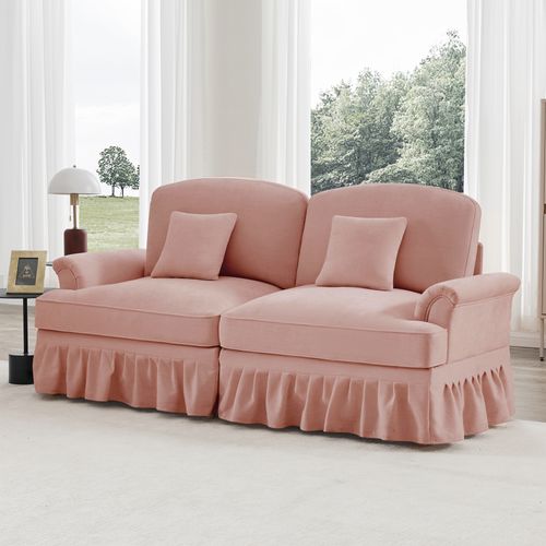 Canapé 2 Places Élégant En Tissu Chenille, Jupe Amovible – Style Classique et Moderne – Rose