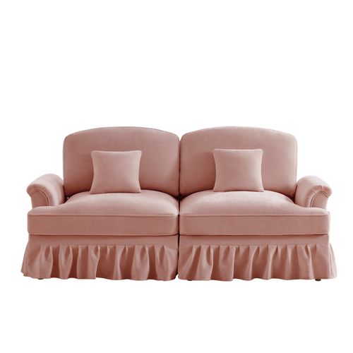 Canapé 2 Places Élégant En Tissu Chenille, Jupe Amovible – Style Classique et Moderne – Rose