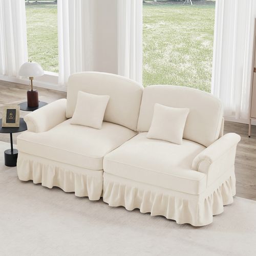 Canapé 2 Places Élégant En Tissu Chenille, Jupe Amovible – Style Classique et Moderne – Blanc