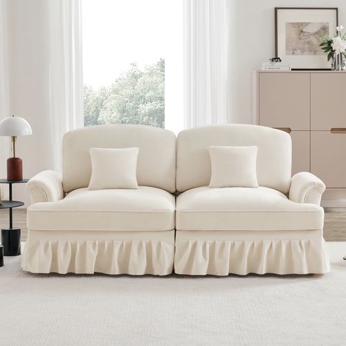 Canapé 2 Places Élégant En Tissu Chenille, Jupe Amovible – Style Classique et Moderne – Blanc