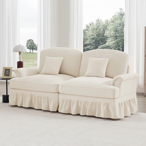 Canapé 2 Places Élégant En Tissu Chenille, Jupe Amovible – Style Classique et Moderne – Blanc
