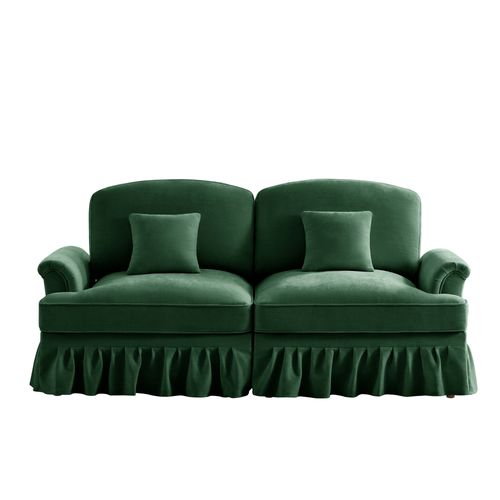 Canapé 2 Places Élégant En Tissu Chenille, Jupe Amovible –Style Classique et Moderne –vert