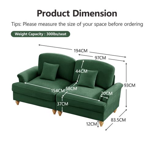Canapé 2 Places Élégant En Tissu Chenille, Jupe Amovible –Style Classique et Moderne –vert