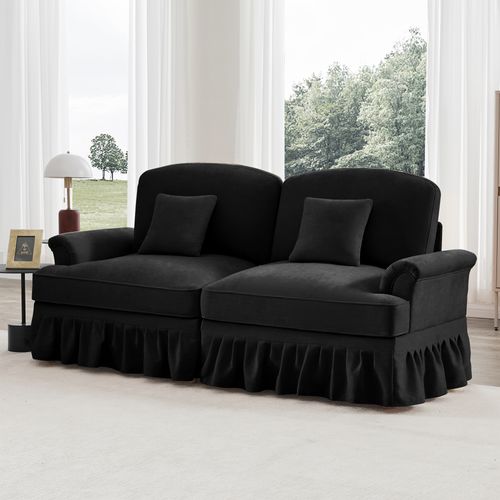 Canapé 2 Places Élégant En Tissu Chenille, Jupe Amovible –Style Classique et Moderne –noir