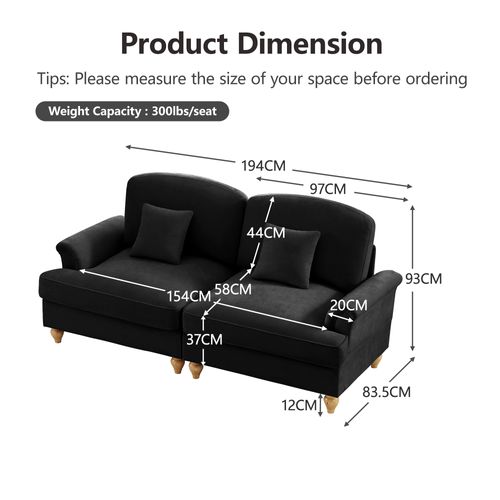 Canapé 2 Places Élégant En Tissu Chenille, Jupe Amovible –Style Classique et Moderne –noir