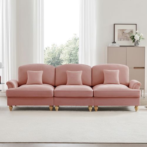Canapé 3 Places Élégant En Tissu Chenille, Jupe Amovible – Style Classique et Moderne –rose
