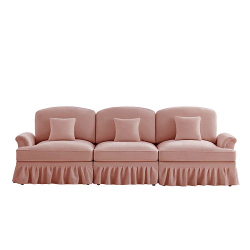 Canapé 3 Places Élégant En Tissu Chenille, Jupe Amovible – Style Classique et Moderne –rose