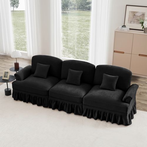 Canapé 3 Places Élégant En Tissu Chenille, Jupe Amovible – Style Classique et Moderne – Noir