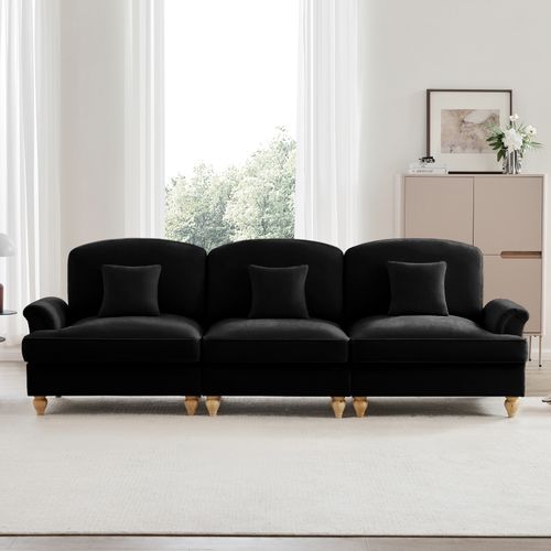 Canapé 3 Places Élégant En Tissu Chenille, Jupe Amovible – Style Classique et Moderne – Noir