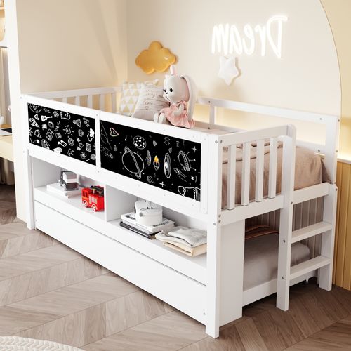 Lit Enfant Gigogne, 90x200cm, Avec Échelle D'escalade, Espace De Rangement Ouvert,bois Massif, Blanc