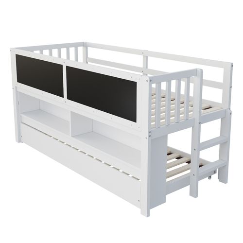 Lit Enfant Gigogne, 90x200cm, Avec Échelle D'escalade, Espace De Rangement Ouvert,bois Massif, Blanc