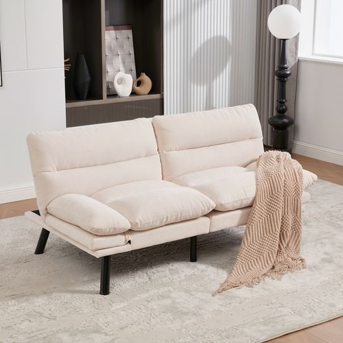 Canapé-lit Avec Dossier Et Accoudoirs Réglables, Design Ergonomique - 165 X 90 X 76 Cm - Beige