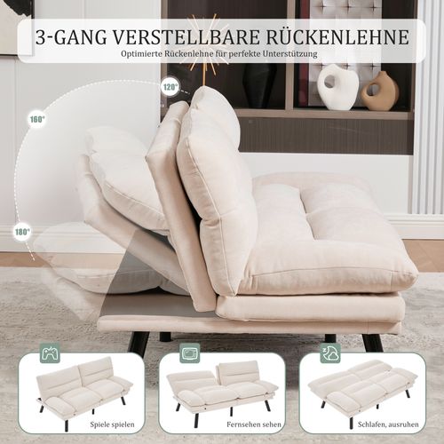 Canapé-lit Avec Dossier Et Accoudoirs Réglables, Design Ergonomique - 165 X 90 X 76 Cm - Beige