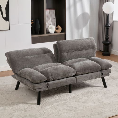 Canapé-lit Avec Dossier Et Accoudoirs Réglables, Design Ergonomique - 165 X 90 X 76 Cm - Gris Foncé