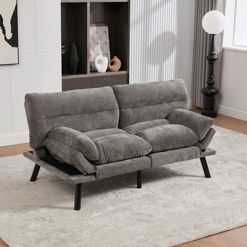 Canapé-lit Avec Dossier Et Accoudoirs Réglables, Design Ergonomique - 165 X 90 X 76 Cm - Gris Foncé