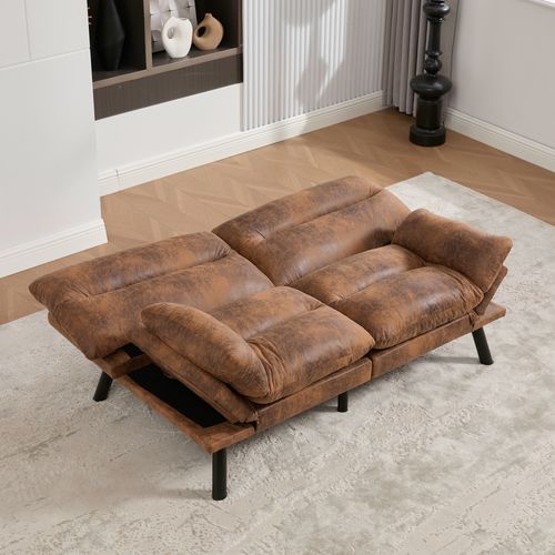 Canapé-lit Avec Dossier Et Accoudoirs Réglables, Design Ergonomique - 165 X 90 X 76 Cm - Café