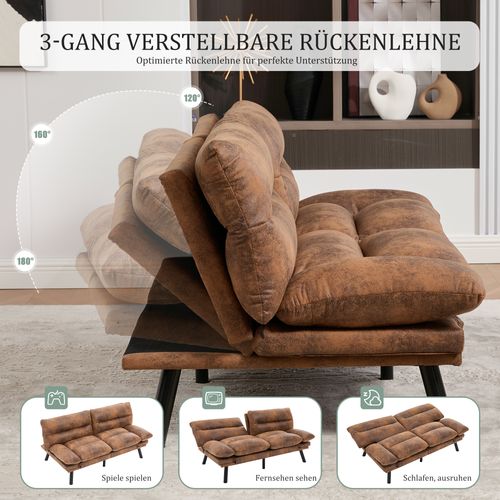 Canapé-lit Avec Dossier Et Accoudoirs Réglables, Design Ergonomique - 165 X 90 X 76 Cm - Café