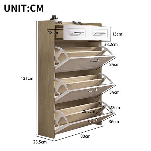 Meuble à Chaussures Avec 3 Portes Basculantes Et 2 Tiroirs – 80×23.5×131 Cm