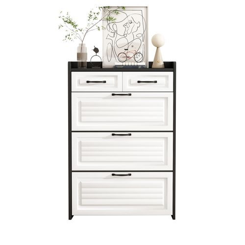 Meuble à Chaussures Avec 3 Portes Basculantes Et 2 Tiroirs – Design Noir Moderne – 80×23,5×131 Cm