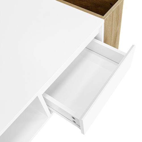 Table Basse Moderne 105 Cm – Bois et Blanc Brillant – Avec Tiroir Et Niches