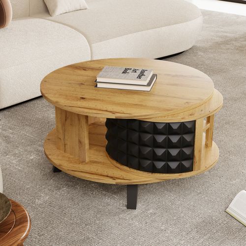 Table Basse Rotative Avec Rangement Caché – Design Moderne Noir et Bois – Espace De Rangement 360°