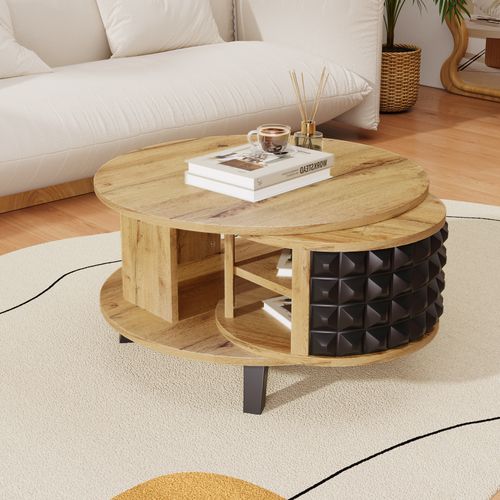 Table Basse Rotative Avec Rangement Caché – Design Moderne Noir et Bois – Espace De Rangement 360°
