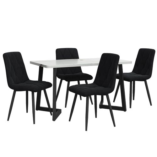Ensemble Salle à Manger Moderne – Table 117×68 Cm Effet Marbre + 4 Chaises En Velours Noir