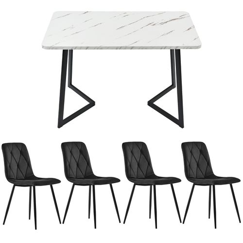 Ensemble Salle à Manger Moderne – Table 117×68 Cm Effet Marbre + 4 Chaises En Velours Noir