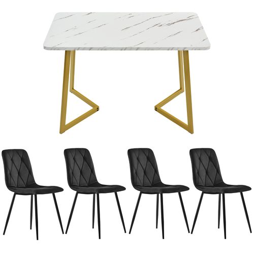 Ensemble Salle à Manger Moderne – Table 117×68 Cm Effet Marbre + 4 Chaises - Noir