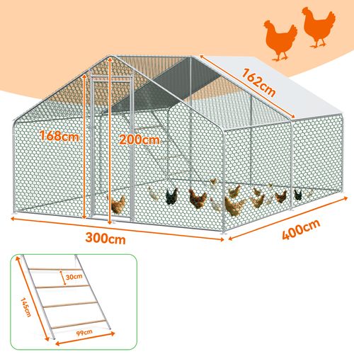 Enclos Pour Poules 3x4x2m Avec Serrure De Sécurité Et Tissu Pe Imperméable - Enclos En Métal