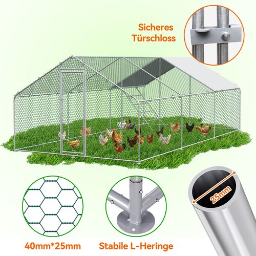 Enclos Pour Poules 3x6x2m Avec Serrure De Sécurité Et Tissu Pe Imperméable - Enclos En Métal