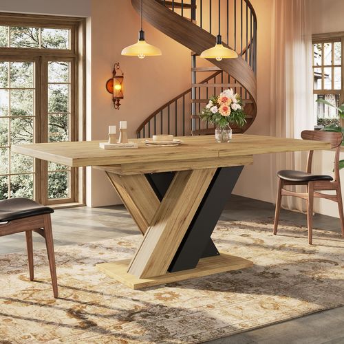 Table à Manger Extensible Télescopique 119-158,5x80, Pieds X, Rangement, 4-6 Pers