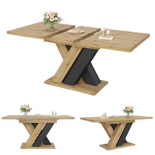 Table à Manger Extensible Télescopique 119-158,5x80, Pieds X, Rangement, 4-6 Pers
