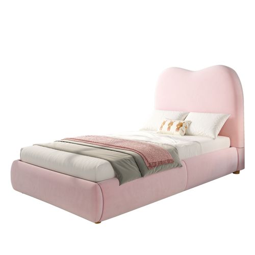 Lit Enfant 90x200 Velours Avec Sommier + Coffre Rangement Hydraulique, Tête De Lit Rembourrée,rose