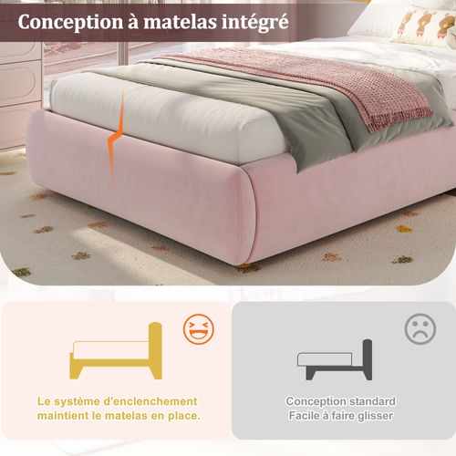 Lit Enfant 90x200 Velours Avec Sommier + Coffre Rangement Hydraulique, Tête De Lit Rembourrée,rose