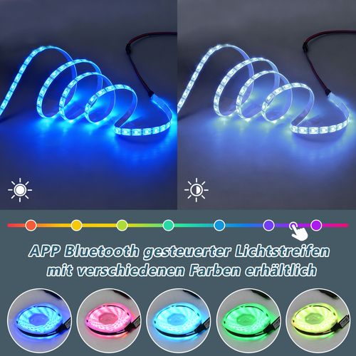 Meuble TV 180 Cm LED App, Portes Verre Trempé, Bois Naturel et Noir, Pour TV 75