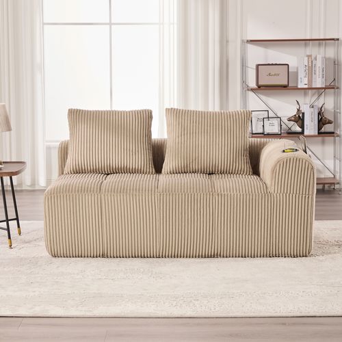 Canapé 2 Places En Velours Côtelé 158 Cm, Coussins Doux, Poches Latérales, Porte-gobelets,kaki