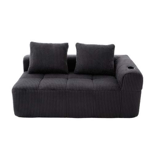 Canapé 2 Places En Velours Côtelé 158 Cm, Coussins Doux, Poches Latérales, Porte-gobelets,gris Foncé