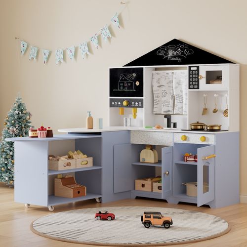 Cuisine Enfant Bois Dinette Blanc/violet 105cm, Micro-ondes/four, Évier, 3 Ans+,90x60x105cm