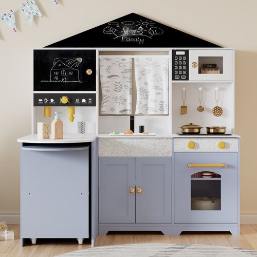 Cuisine Enfant Bois Dinette Blanc/violet 105cm, Micro-ondes/four, Évier, 3 Ans+,90x60x105cm