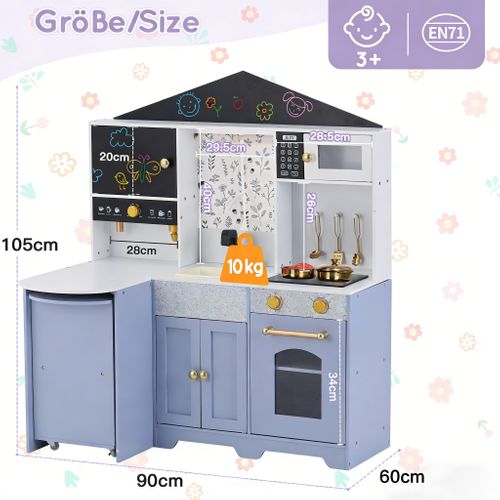 Cuisine Enfant Bois Dinette Blanc/violet 105cm, Micro-ondes/four, Évier, 3 Ans+,90x60x105cm