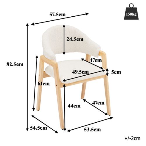 Lot De 6 Chaises Teddy Blanches, Velours Respirant, Pieds Bois D’hévéa 57.5x54.5x82.5