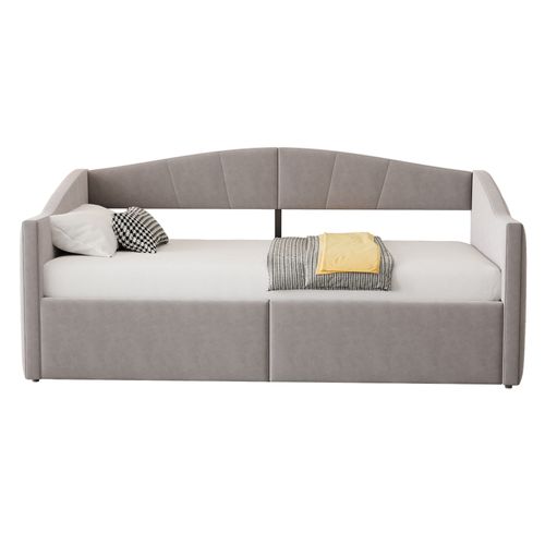 Lit Coffre 90x200 Velours à Rayures, Rangement Hydraulique, Sommier Inclus,gris Clair