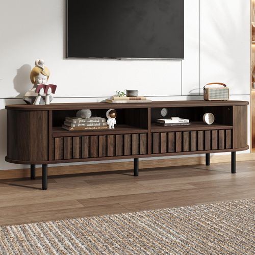 Meuble TV 160 Cm Noyer, 2 Tiroirs 2 Placards, 5 Pieds, Pour TV 65", Mdf