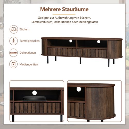 Meuble TV 160 Cm Noyer, 2 Tiroirs 2 Placards, 5 Pieds, Pour TV 65", Mdf