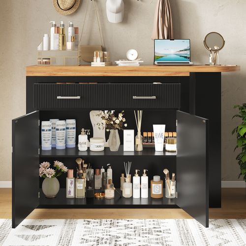 Table De Bar Extensible 137-215x39 Cm Sur Roulettes, Îlot Cuisine Rangement, Noir